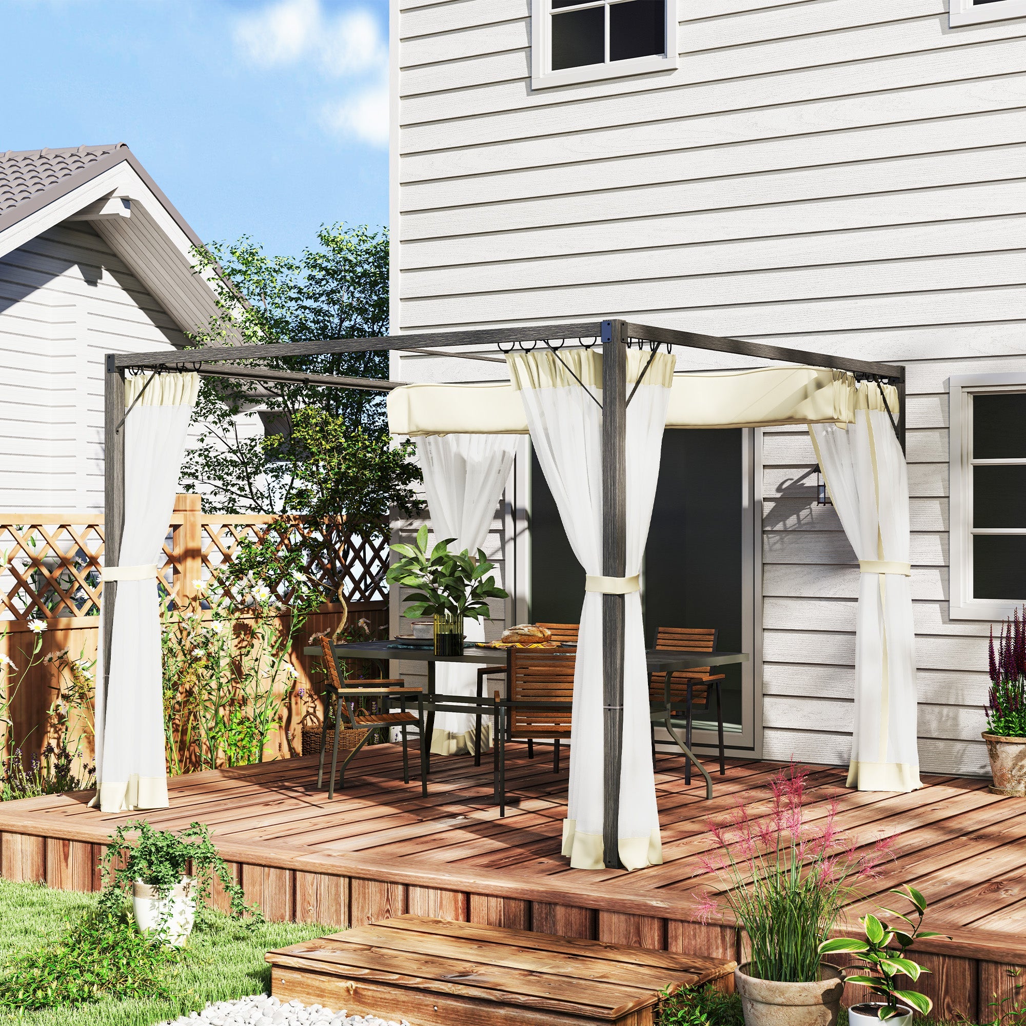 Aluminium Frame Pergola 3x3m Retractable Roof Khaki