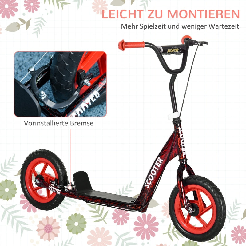 Children's Kick Scooter with Height-Adjustable Handlebar, Brake and Kickstand, Red