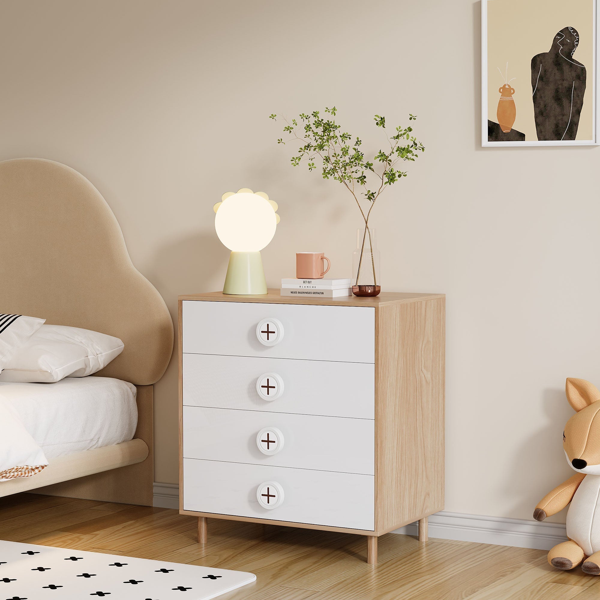 Wardrobe and Chest of Drawers Combination Set, Lacquered Panels and Chipboard, White