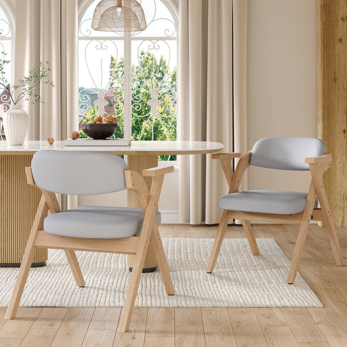 Set of 2 Folding Dining Chairs, Solid Wood and Breathable Linen, Grey