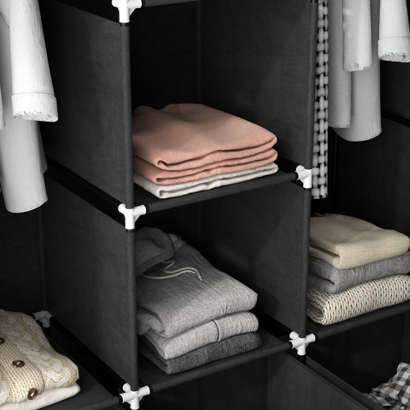 Fabric Wardrobe, Folding, 3 Drawers, Black