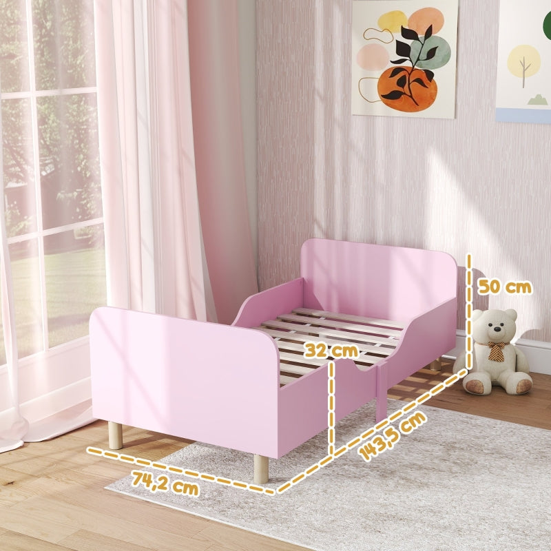 Kinderbettgestell, Einzelbett mit Rausfallschutz, MDF Rosa