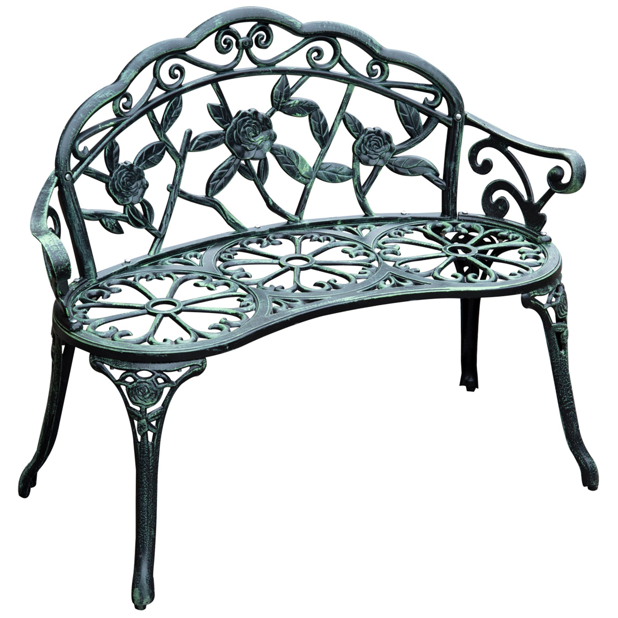 Garden Bench 2-Seater, 100cm Seat, Park/Patio Furniture, Metal