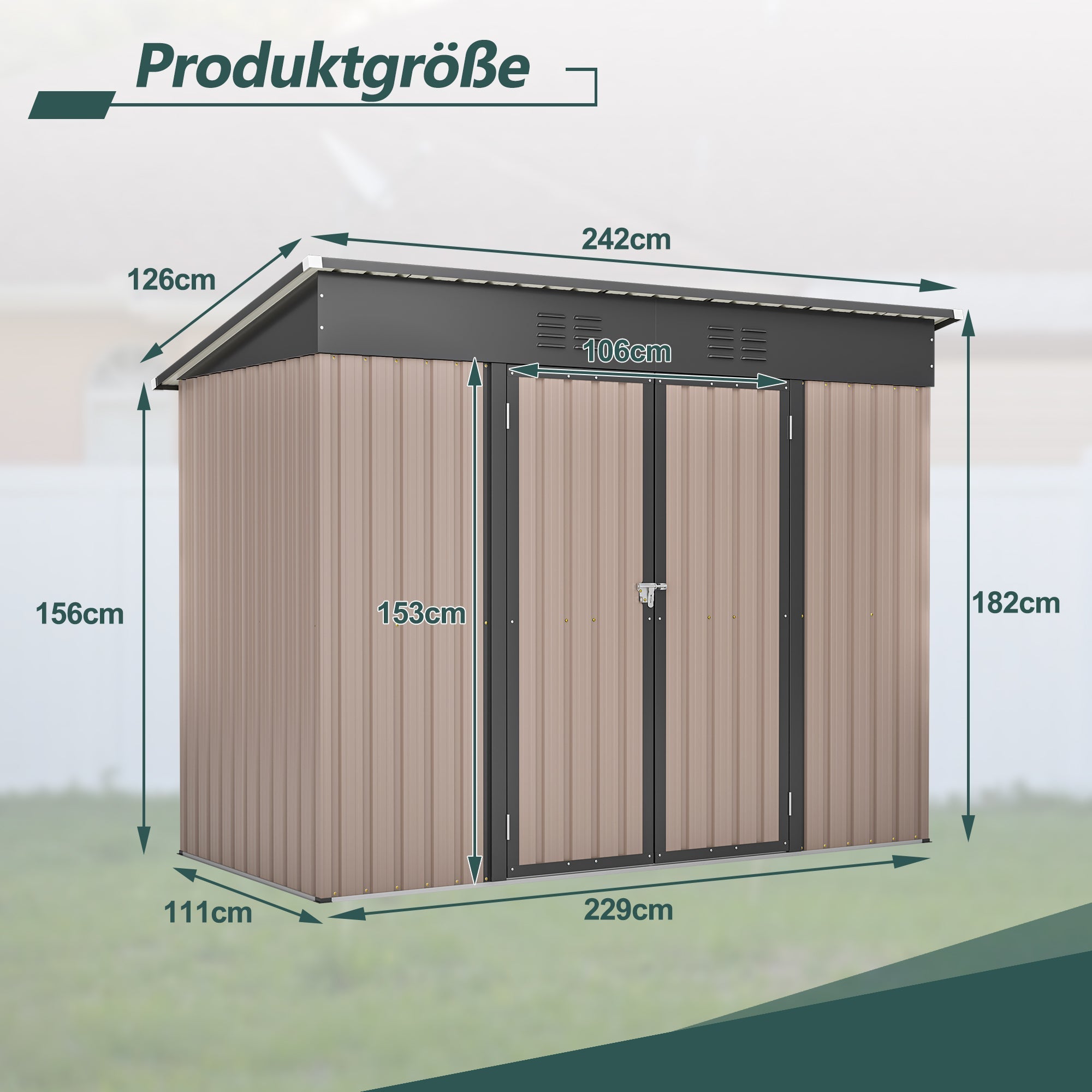 8x4 FT Metal Tool Shed Garden House with Metal Foundation, Brown