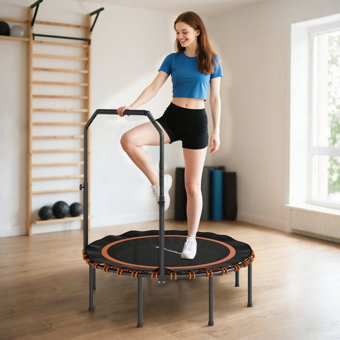 Fitness Trampoline, Adjustable Handrail for Indoor/Outdoor Use, Steel/Plastic Orange