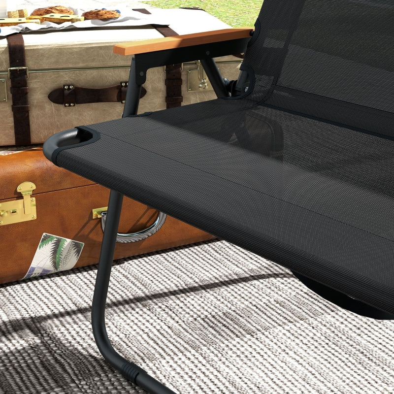 Folding Chair, Breathable Wood-Plastic Armrests 108x65x73cm, Black-Natural