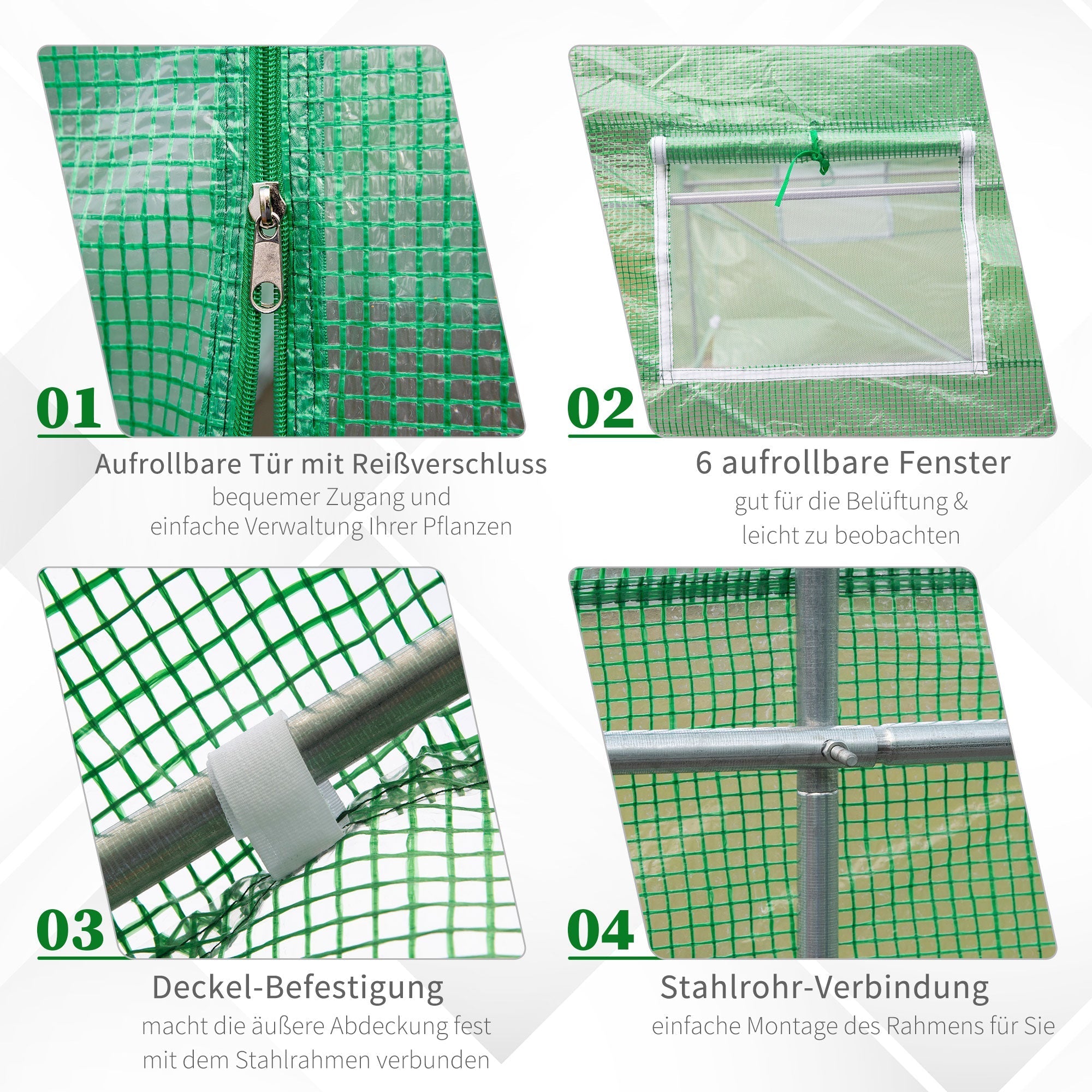 Polytunnel Greenhouse/Tomato Greenhouse with Window 445x190x200cm, Green