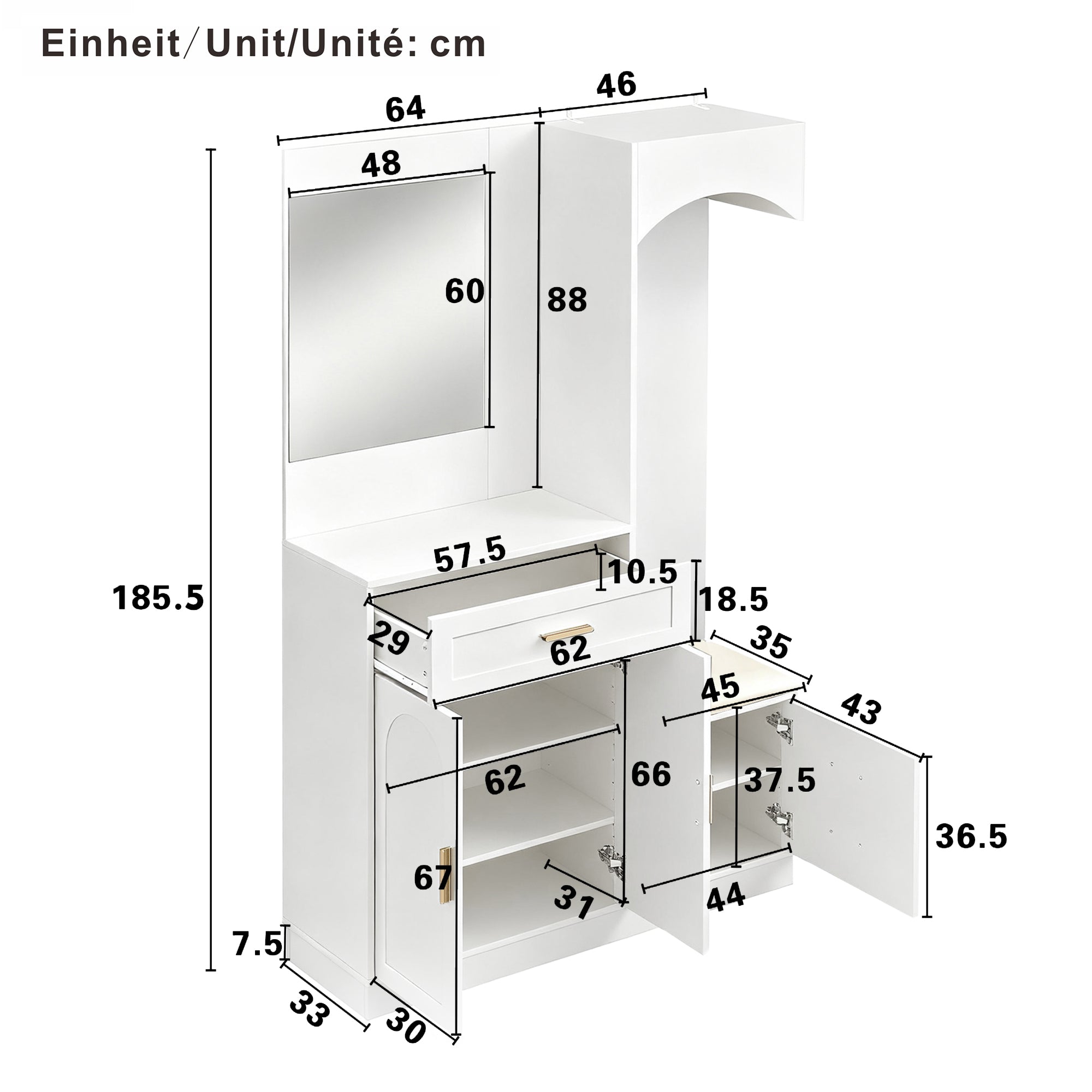 Compact Wardrobe Shoe Cabinet Entrance Storage with Mirror, Modern