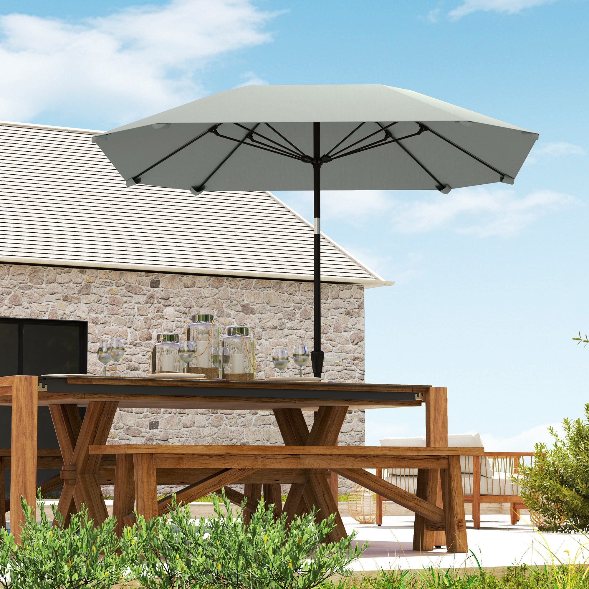 Parasol Ø233cm, Octagonal Folding Beach/Balcony/Garden, Dark Grey