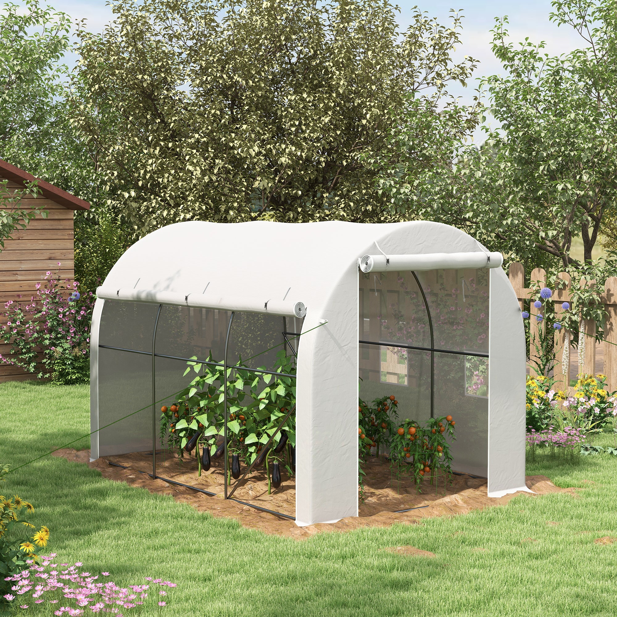 Polytunnel Greenhouse 296 x 196cm Steel Frame White