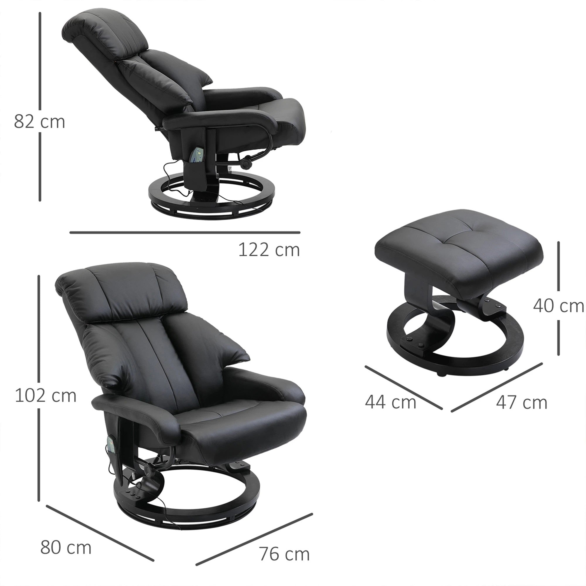 TV Armchair Reclining Deep Padding High Back 360° Swivel, Faux Leather Black