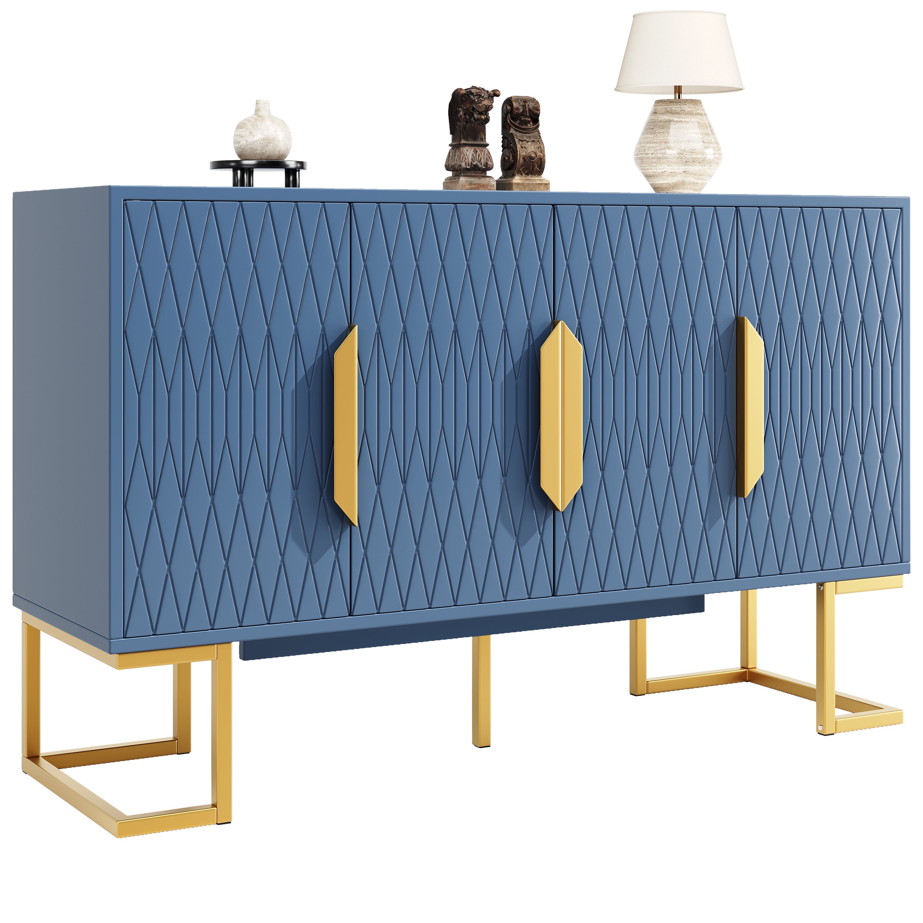 Modern Side Cabinet 140x80cm 4 Doors Adjustable Shelves - Blue/Black