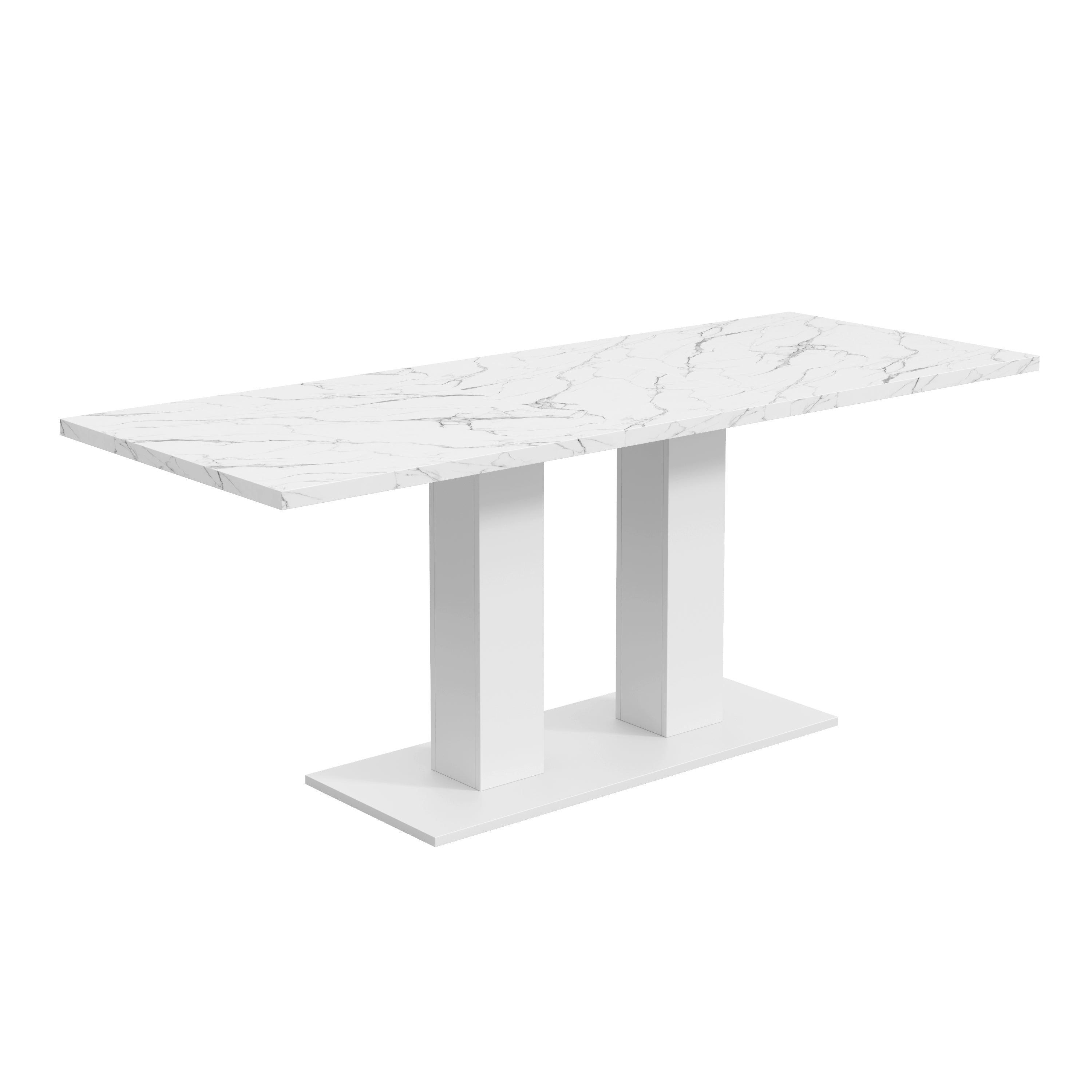 Extendable Dining Table, 140/180x70cm for 6-8 People, Rectangular Thickened Tabletop, White