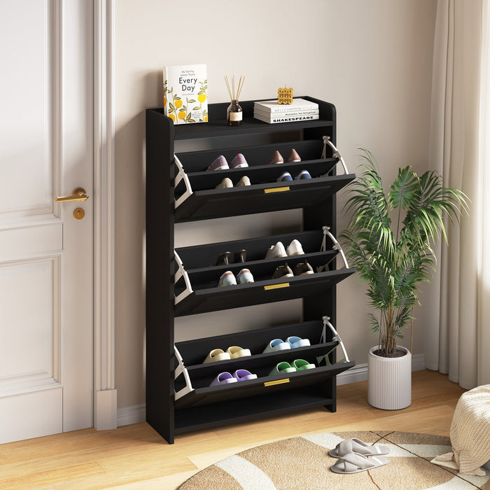 Shoe Cabinet 70x24x120cm 6 Compartments - Black