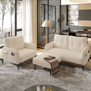 Cord 3-Piece Set Armchair Footstool 2-Seater Sofa Modular Deep Seat, Beige