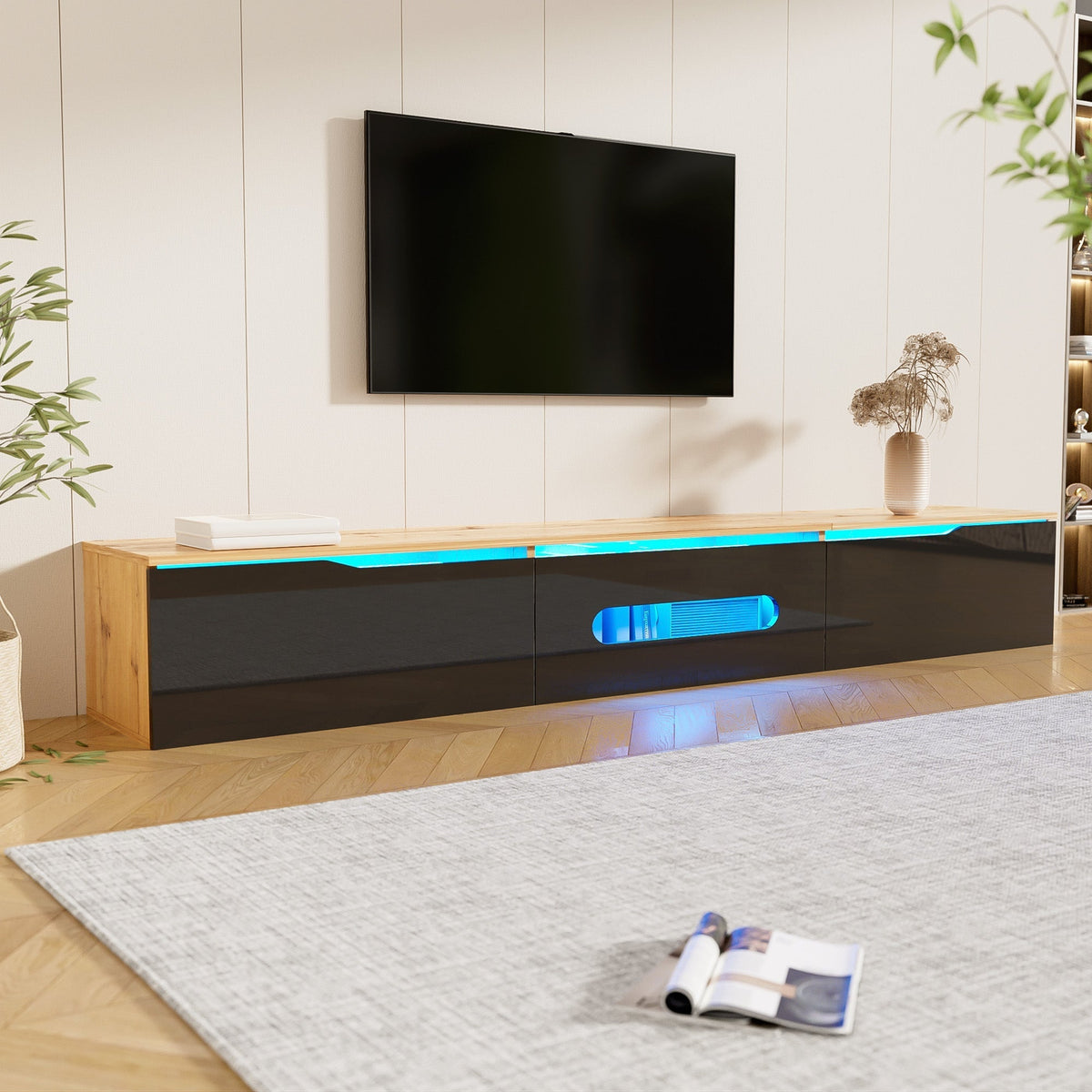 TV Cabinet 180cm Wall-Mountable 16-Color LED Lighting High-Gloss