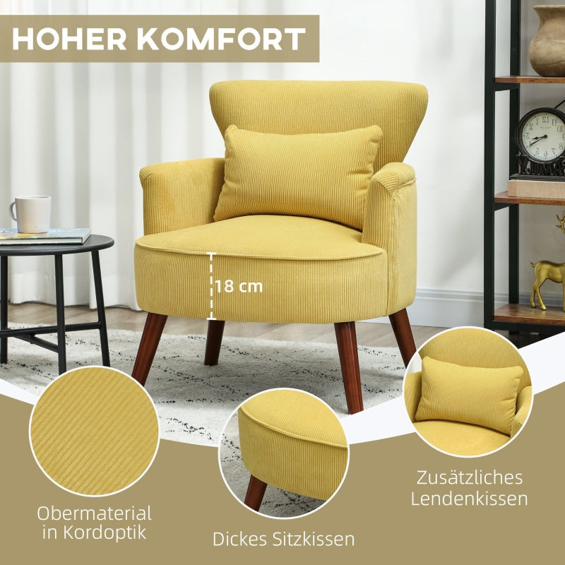 Modern Armchair Upholstered Lumbar Cushion Rubberwood Legs - Yellow