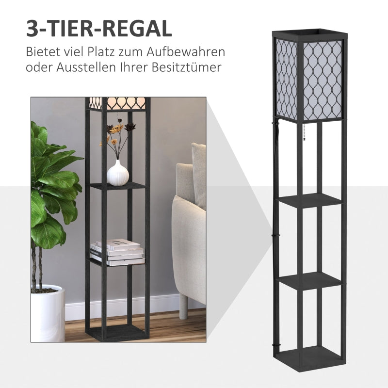 Floor Lamp with Shelves E27 40W Indoor Lighting, Wood Black