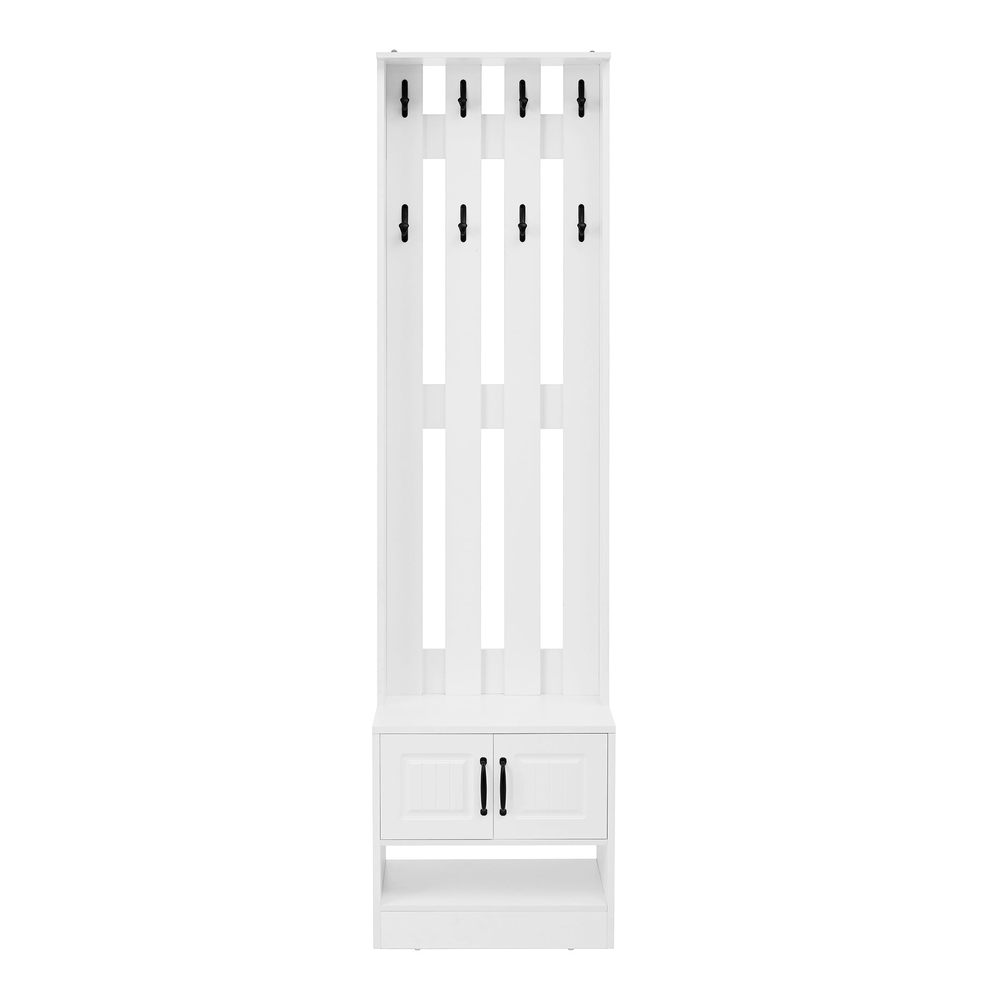 Shoe Cabinet Hallway Furniture with 2 Doors and 8 Hooks, W50/D36/H190cm, White