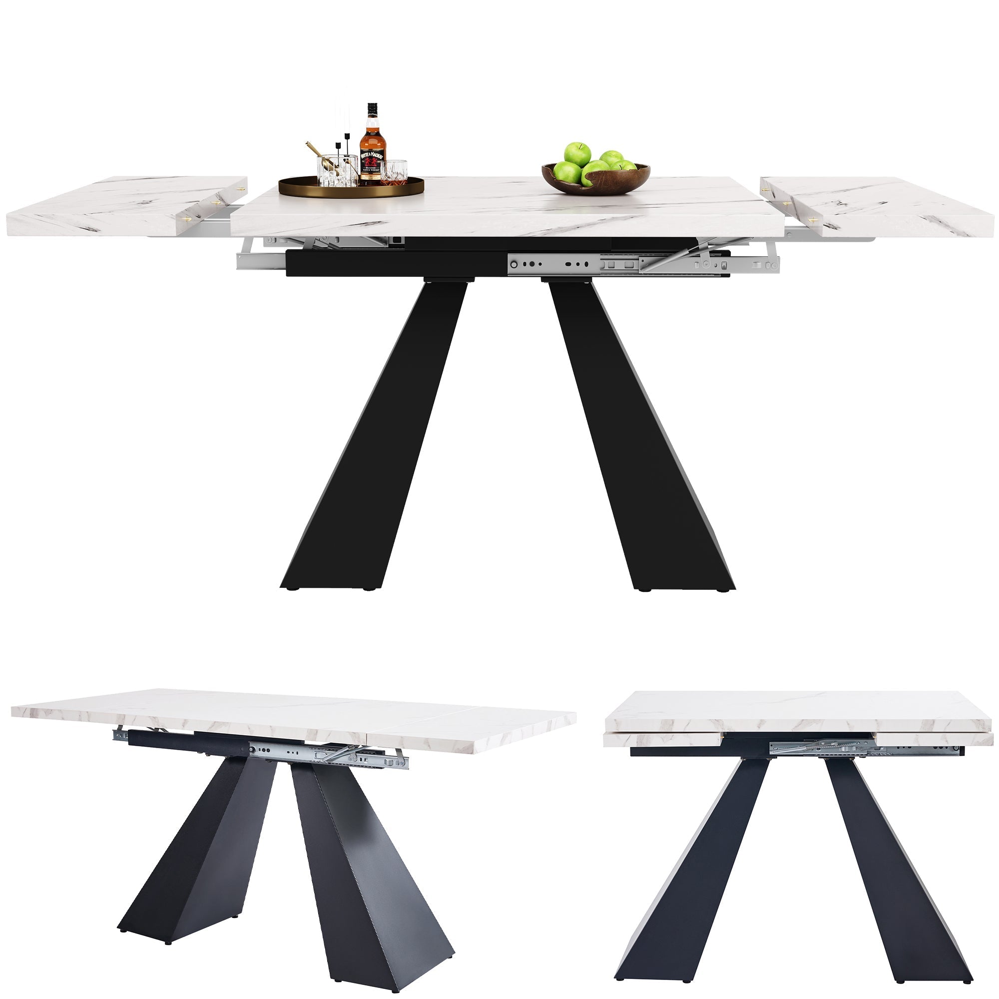 Telescopic Dining Table 99-159cm Extendable Pedestal Legs - White
