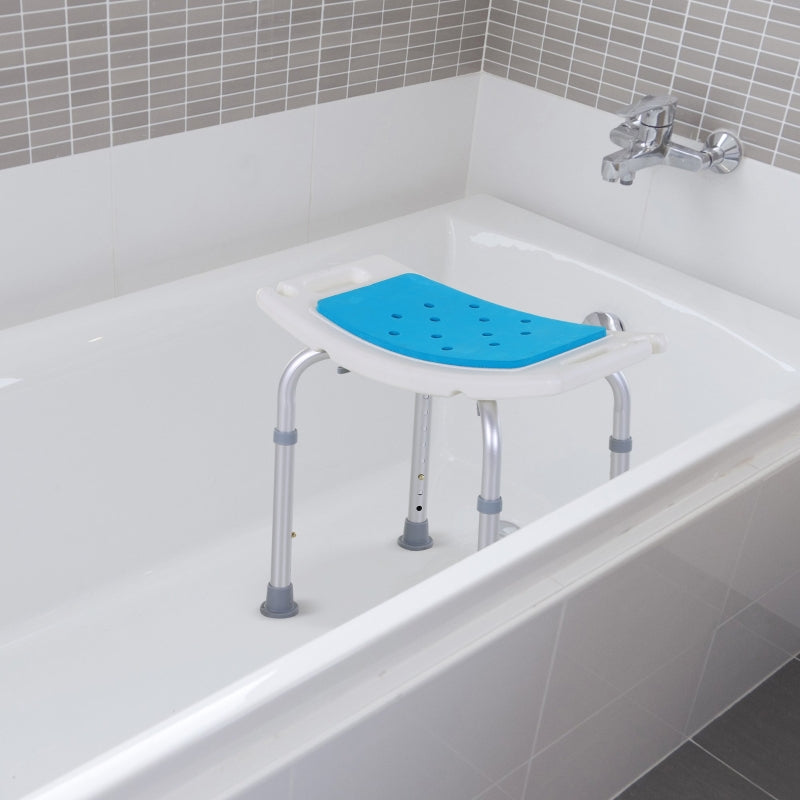 Bath Stool Chair, 6-Level Adjustable Shower Non-Slip Padded Seat, Aluminium Blue
