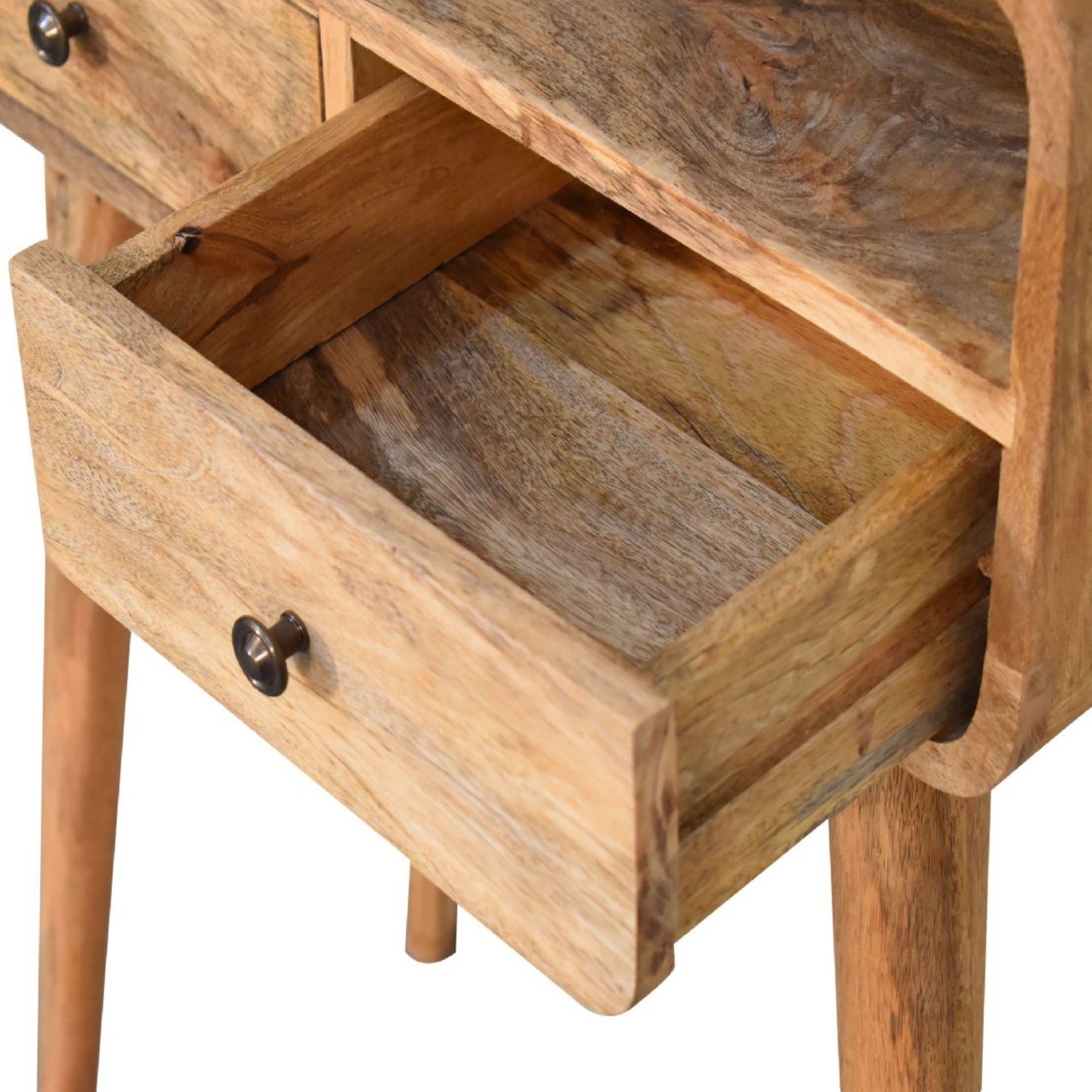 Solid Wood Console Table, Mini Curved 2 Drawers Open Slot, Brown