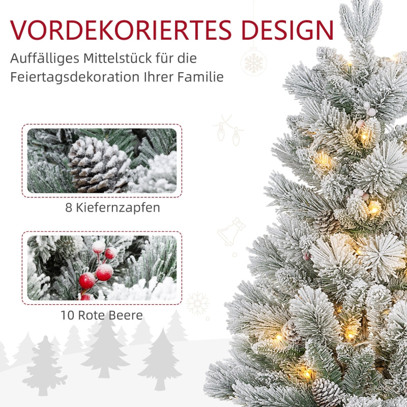 Christmas Tree with LED Lights, Set of 2, 107 cm, Pine Cones, Red Berries, Green/White