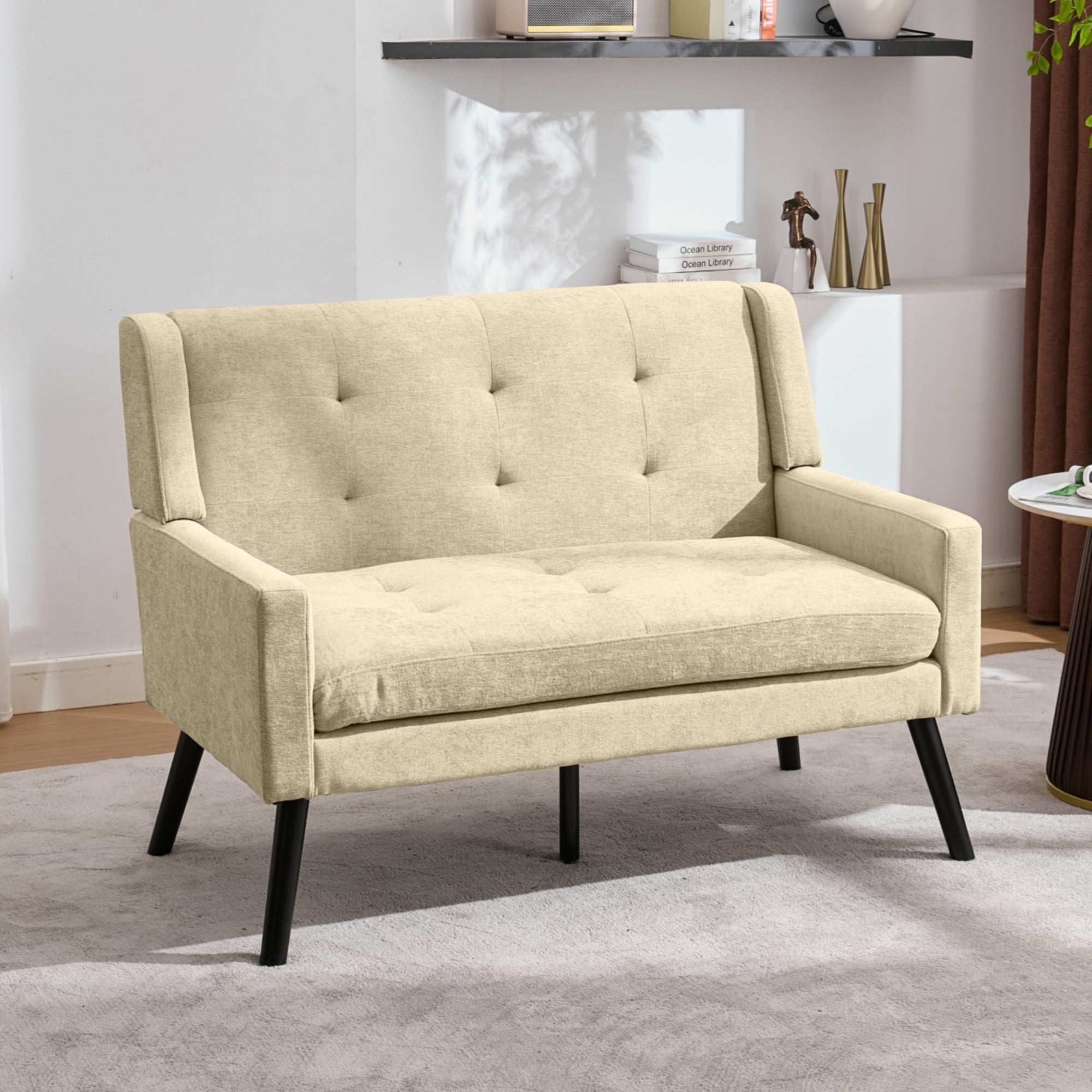 Premium 2-Seater Bench Button-Upholstered Accent Chair Solid Wood Linen