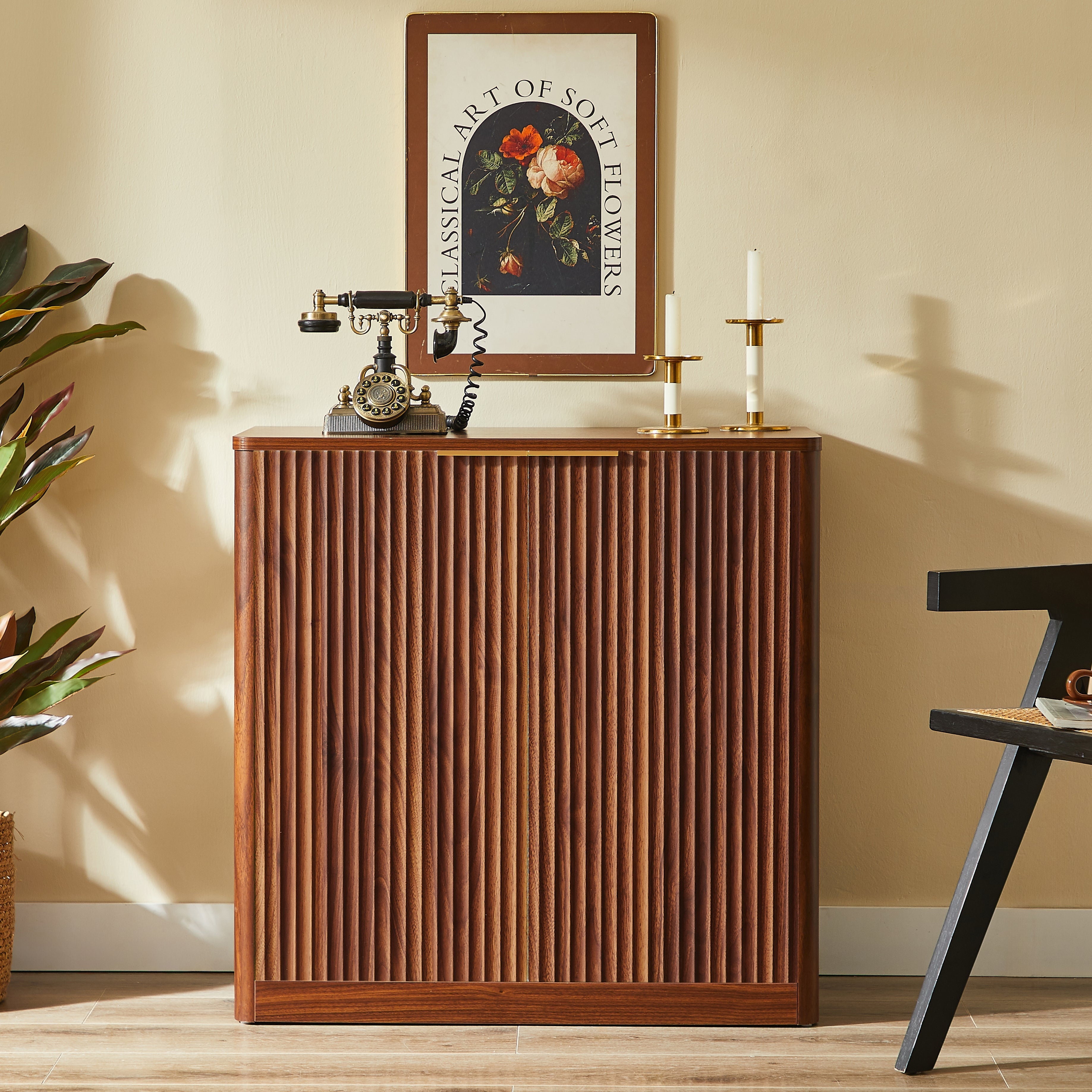 Modern Sideboard Recessed Panels Adjustable Shelves Waterproof Top 120x40x76cm - Brown