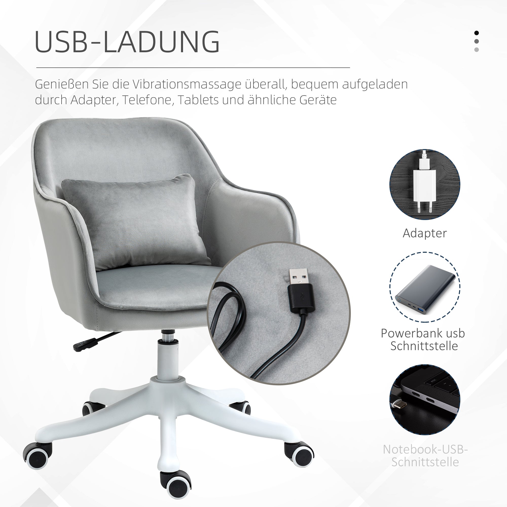Swivel Office Chair, Massage Function, Armrests, Lumbar Cushion, Grey