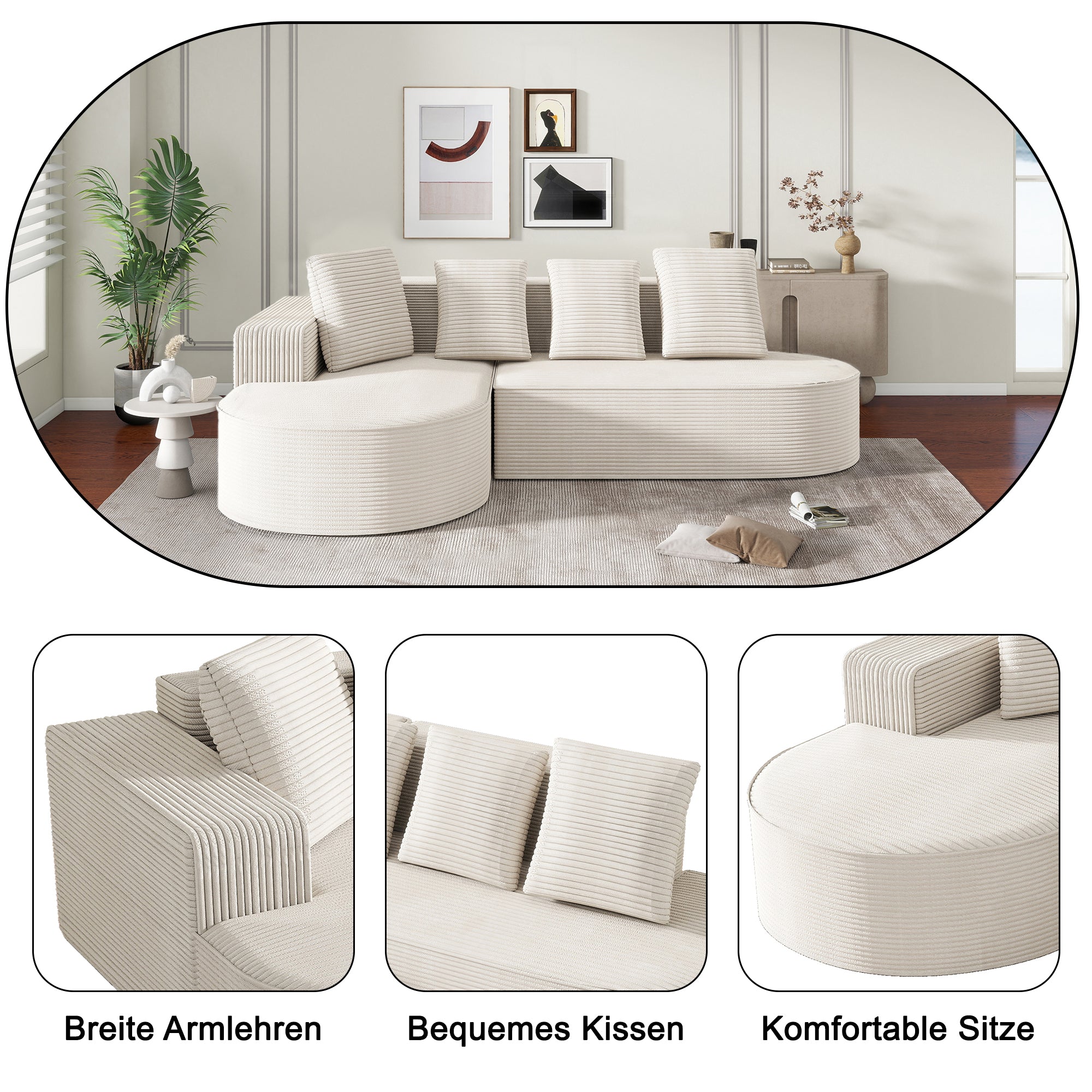Modular Sofa L-Shaped Deep Seats - No Assembly Required