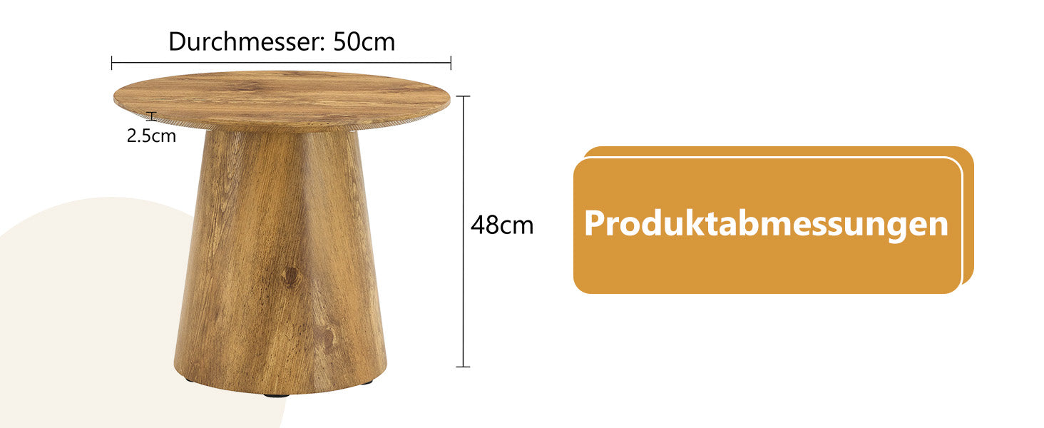 Round Coffee Table 50cm Ø 48cm H Side Table - Natural Wood Look MDF