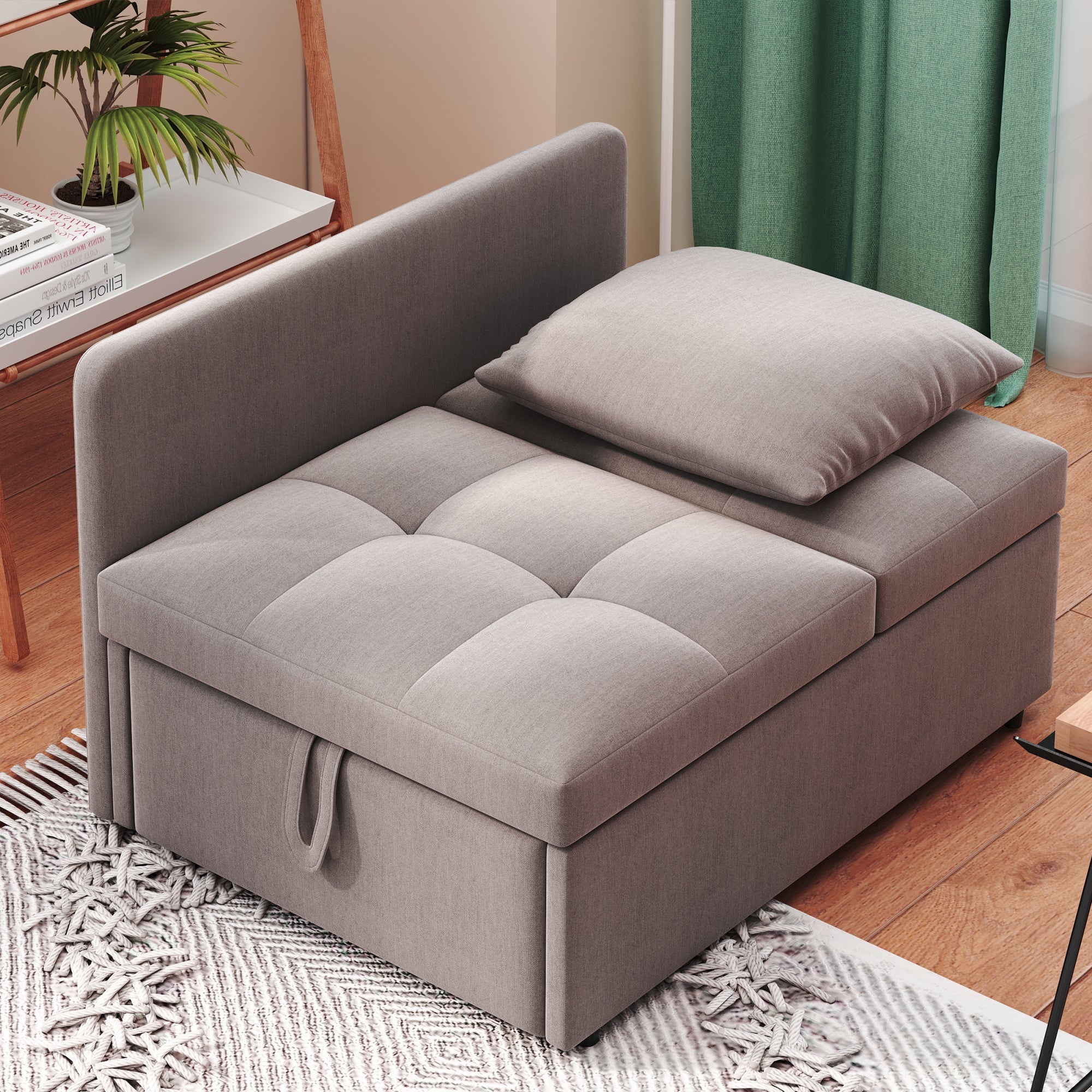 3-in-1 Convertible Sofa Bed with Adjustable Backrest and Cushions, Grey