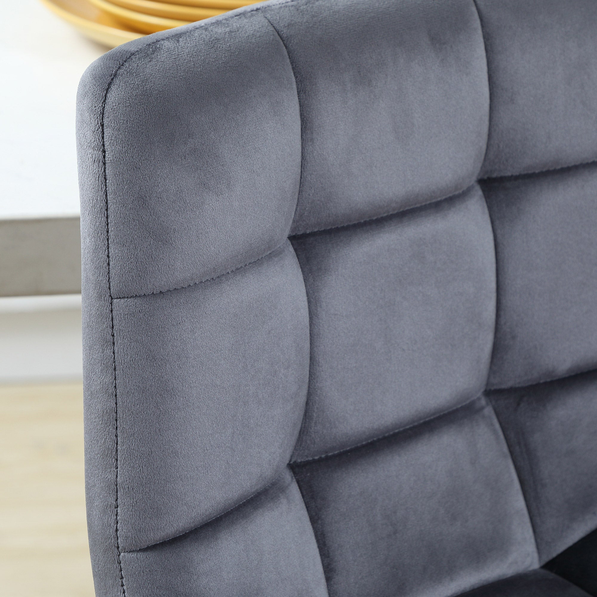 Bar Stools Set of 2 Modern Design Velvet Upholstery Steel Legs, Grey