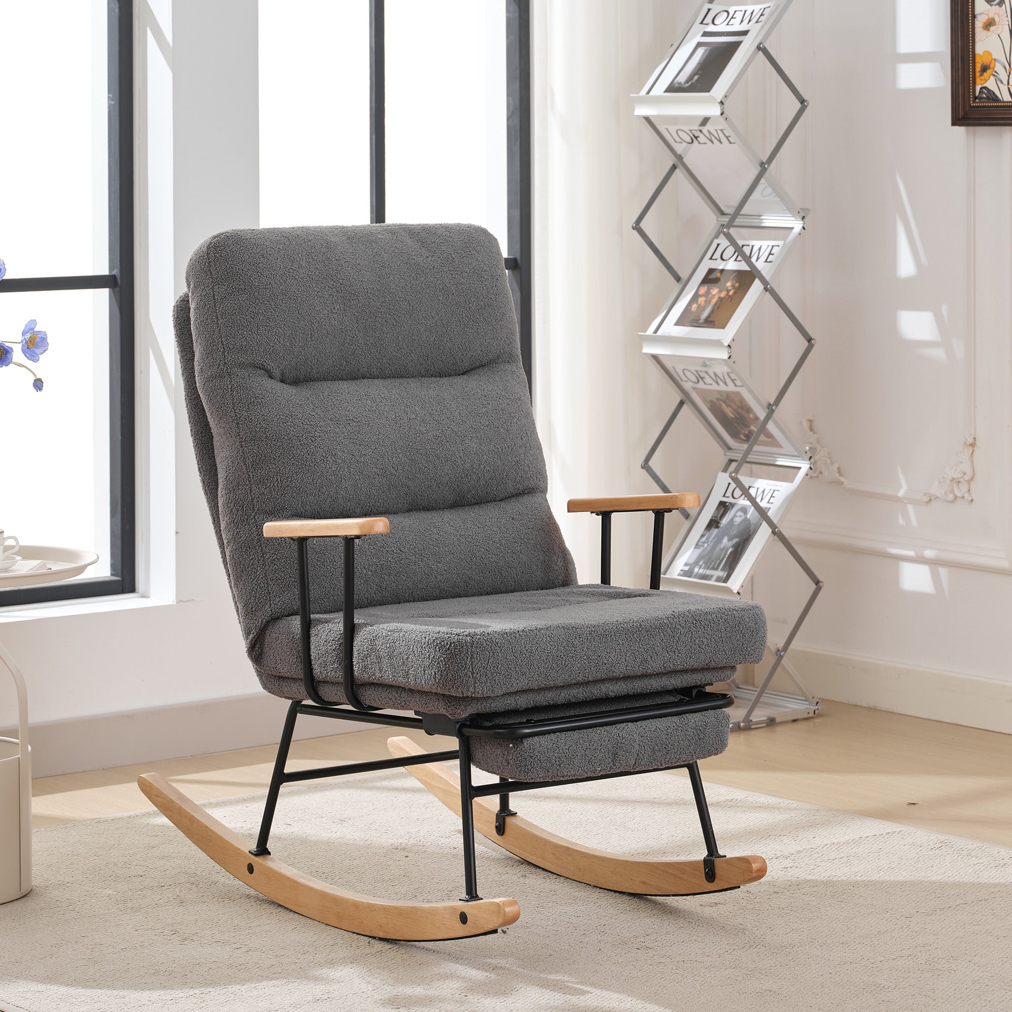 Rocking Chair Comfortable Reclining Function Manual Footrest, 100cm/58cm