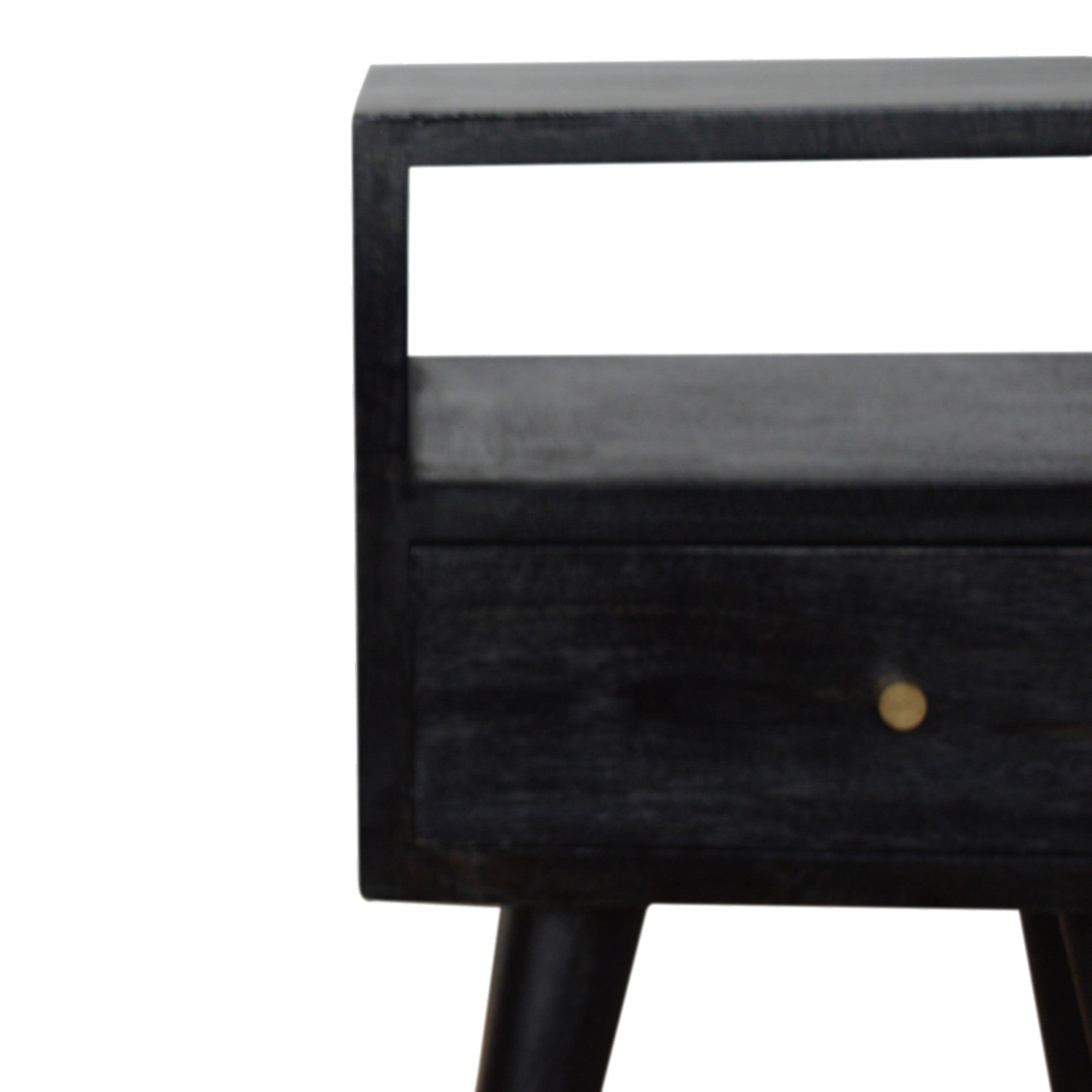 Solid Wood Mini Bedside, 1 Drawer 1 Slot, Ash Black