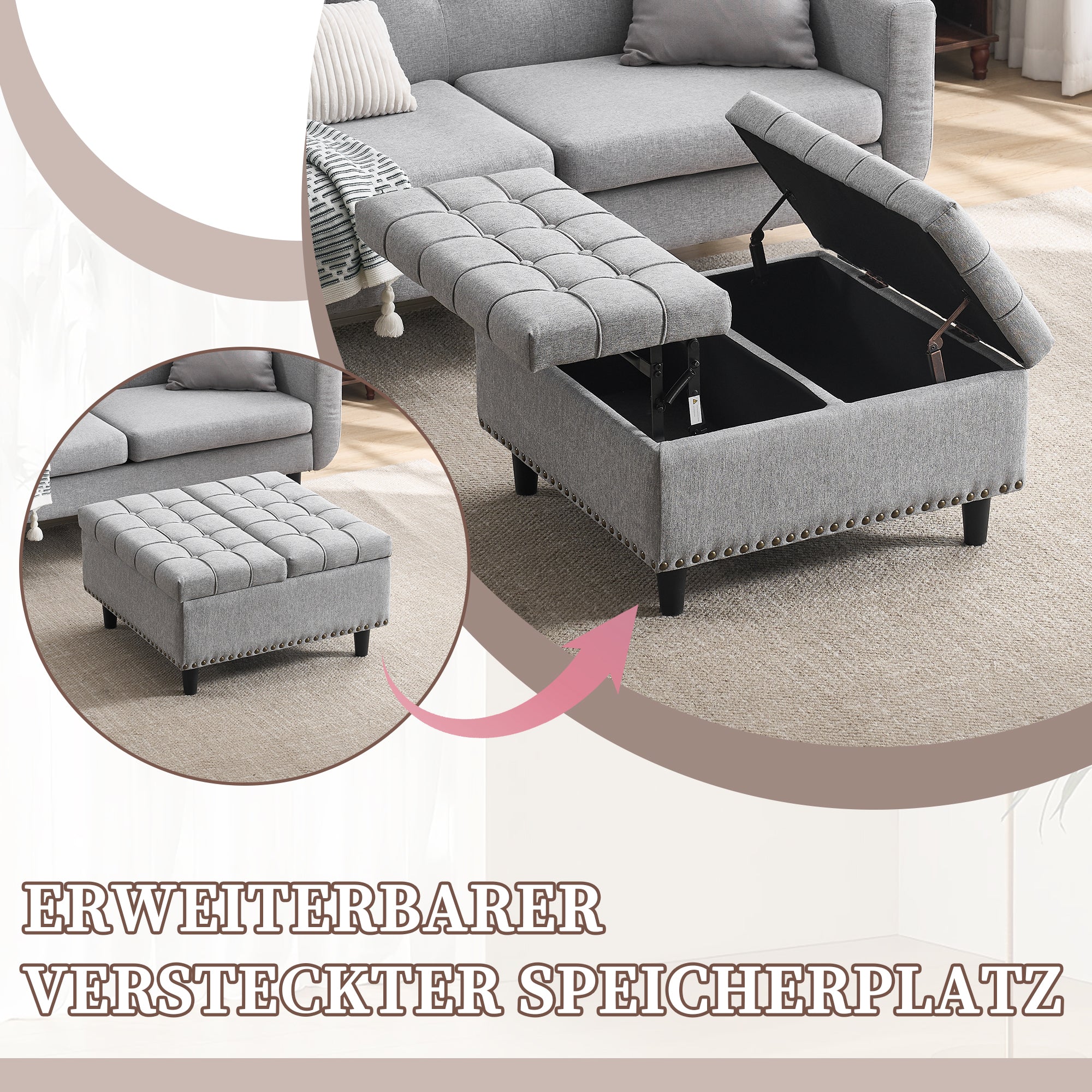 Storage Chair, Liftable Bench with Storage Box, Gray