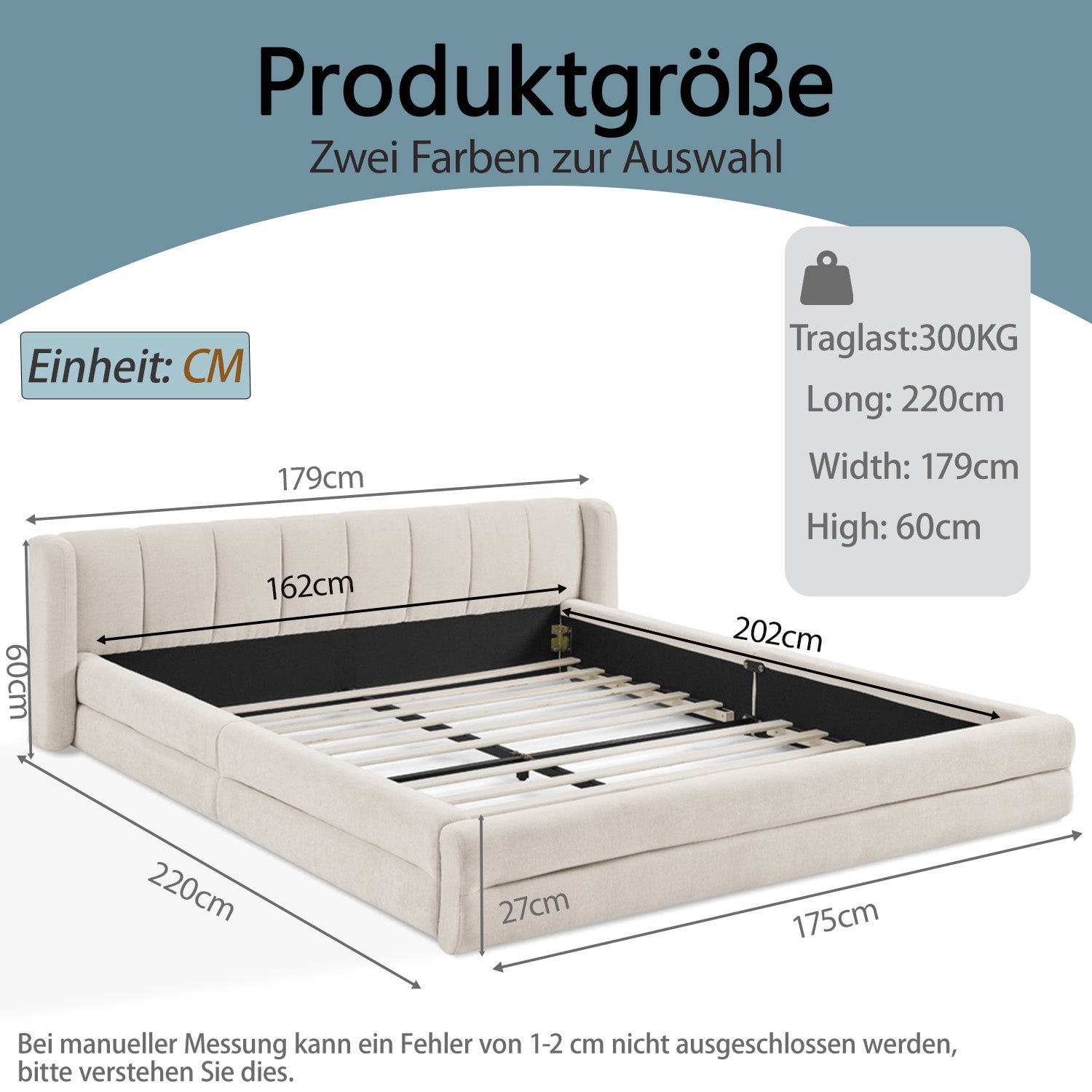 Double Bed 160x200cm Comfortable Backrest Sturdy Frame Easy Assemble Beige Chenille