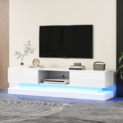 TV Stand 160 cm, with 16 Colour RGB LED Lights, High Gloss Front, 2 Drawers, 1 Open Storage Space, for 70-79 inch TVs, White