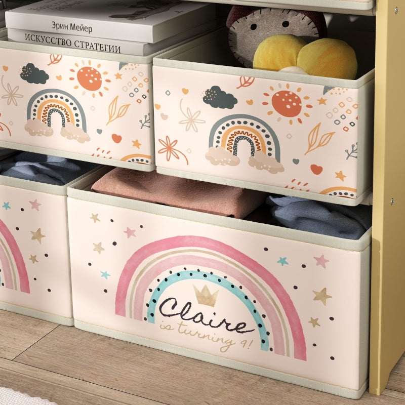3-Tier Kids Storage Unit with 9 Non-Woven Fabric Boxes, Yellow