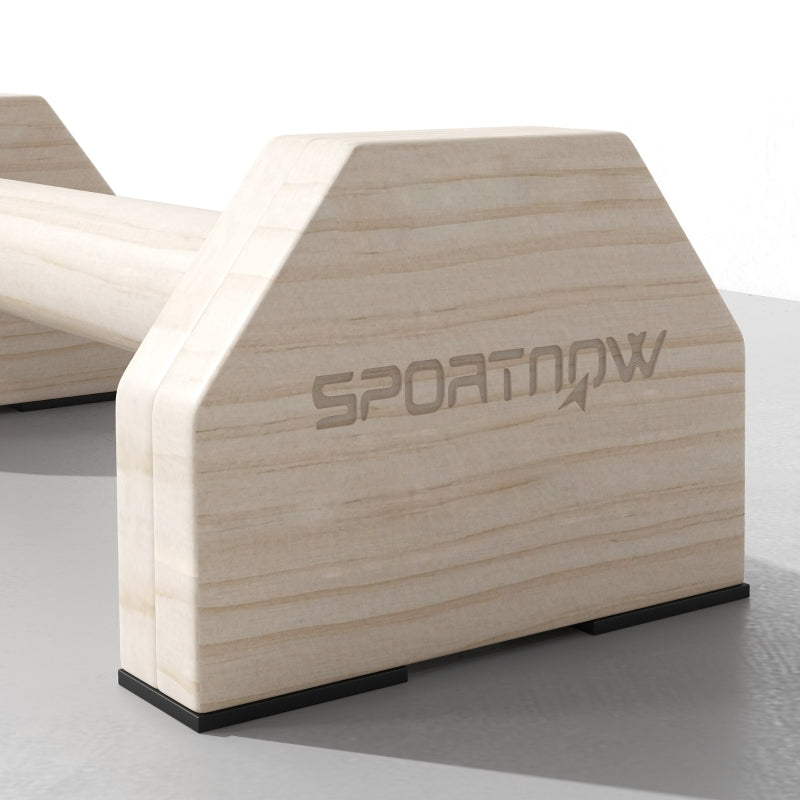 Push-up Bars, Set of 2, Robust & Non-Slip, up to 120 kg, Beech Wood, Natural