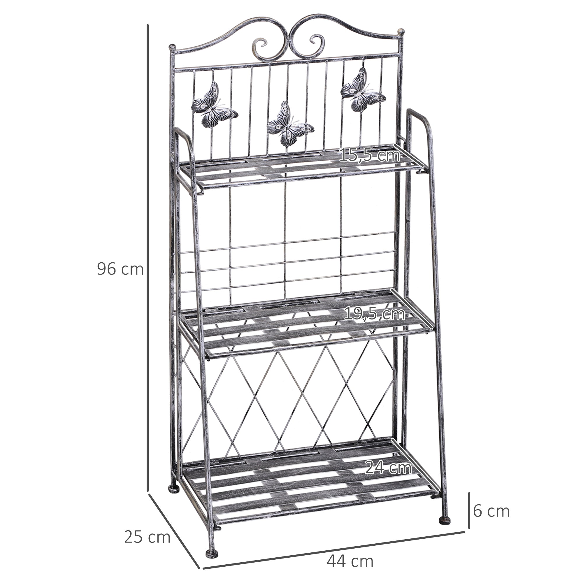 Metal Plant Stand, 3 Tiers Flower Ladder 44x25x96cm, Silver Grey