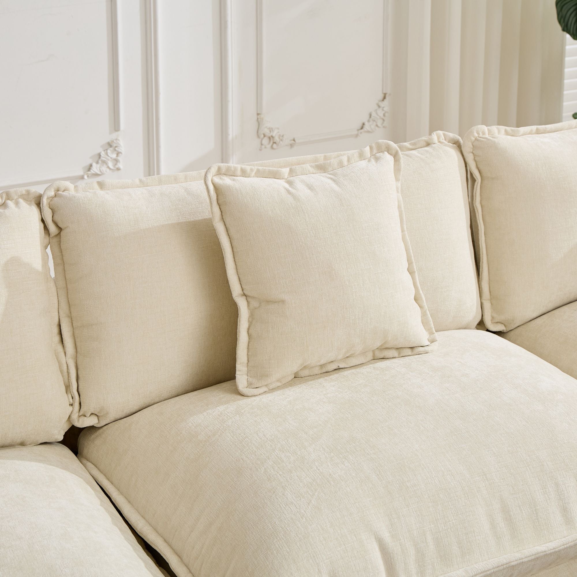 Cloud Sofa, 3 Seater Modern Sectional with Upholstered Seat Cushion, Beige Chenille Fabric