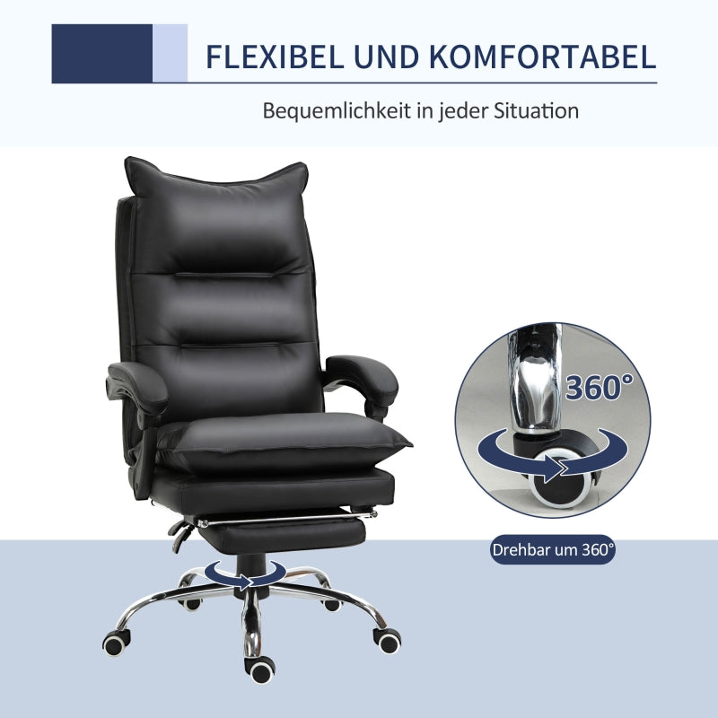 Vinsetto Office Chair, Height-Adjustable Desk with Footrest, Black Faux Leather
