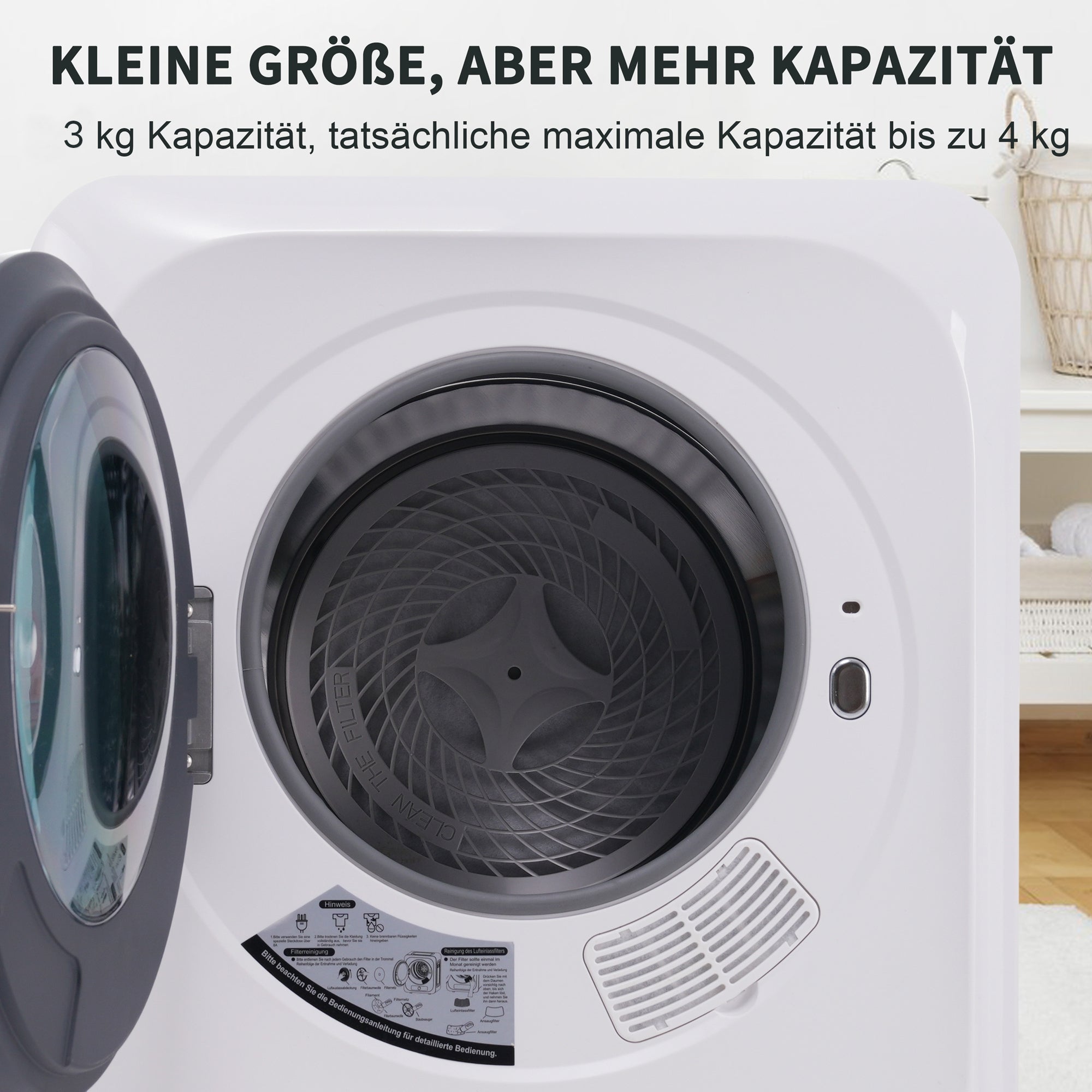 Exhaust Gas Dryer, 3kg (4kg Max) 850W 6 Programs Wall Mount, Stainless Steel