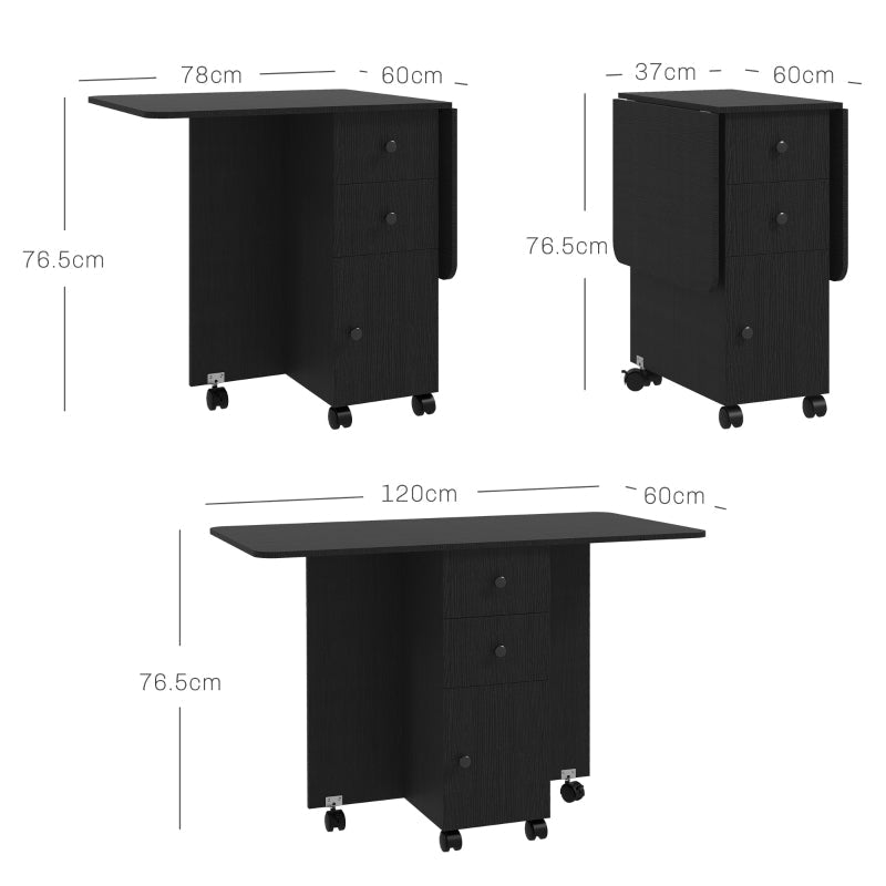Multi-Storage Six-Person Drop Leaf Dining Table, Black