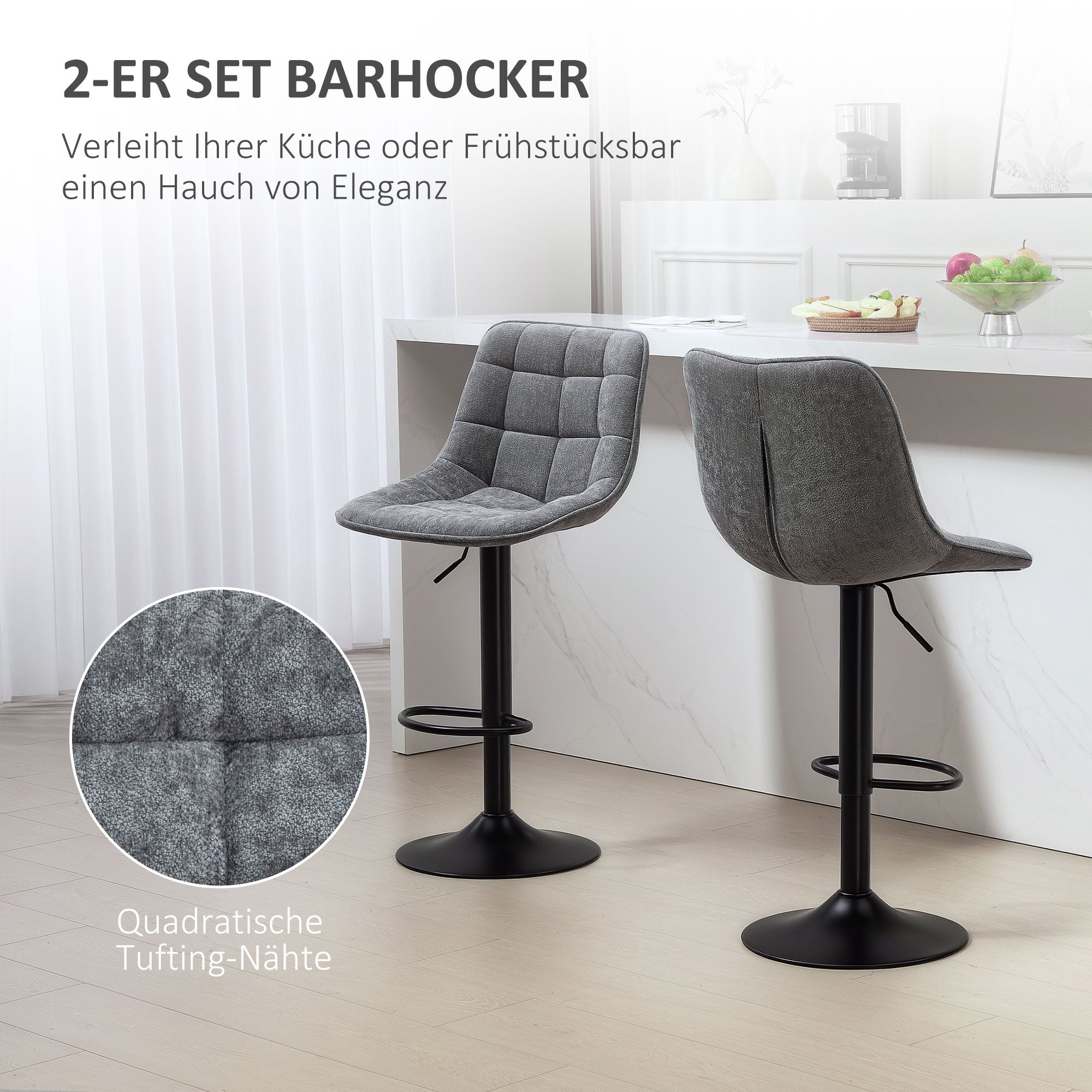 Bar Stools Set of 2, Height-Adjustable 360° Rotatable with Backrest, Dark Gray
