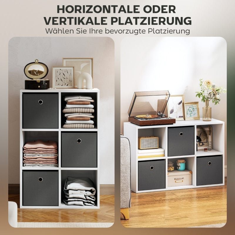 Shelf 6 Compartments 3 Fabric Drawers - Grey