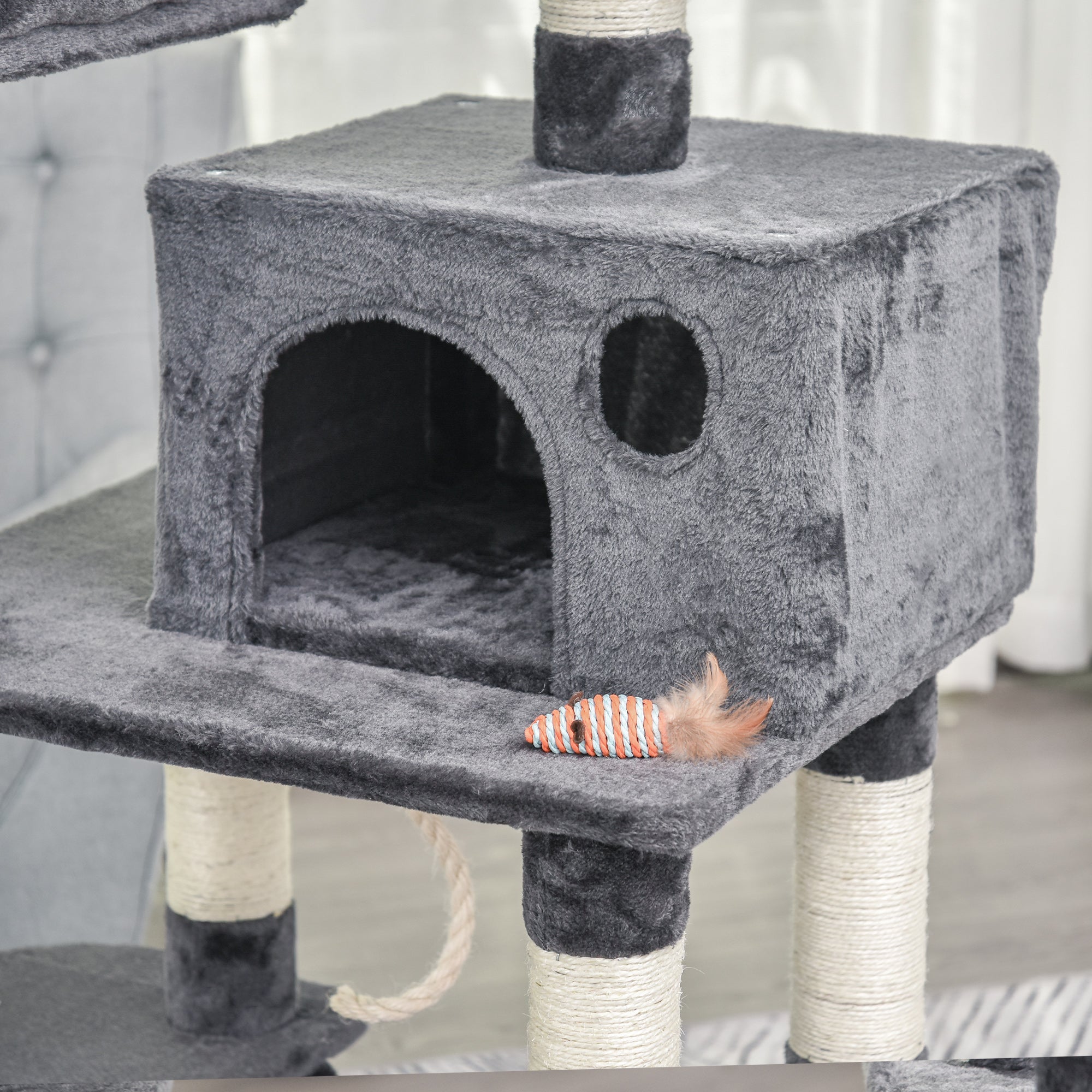 Cat Tree 144cm Wall Strap Hammock Cat House, Dark Grey