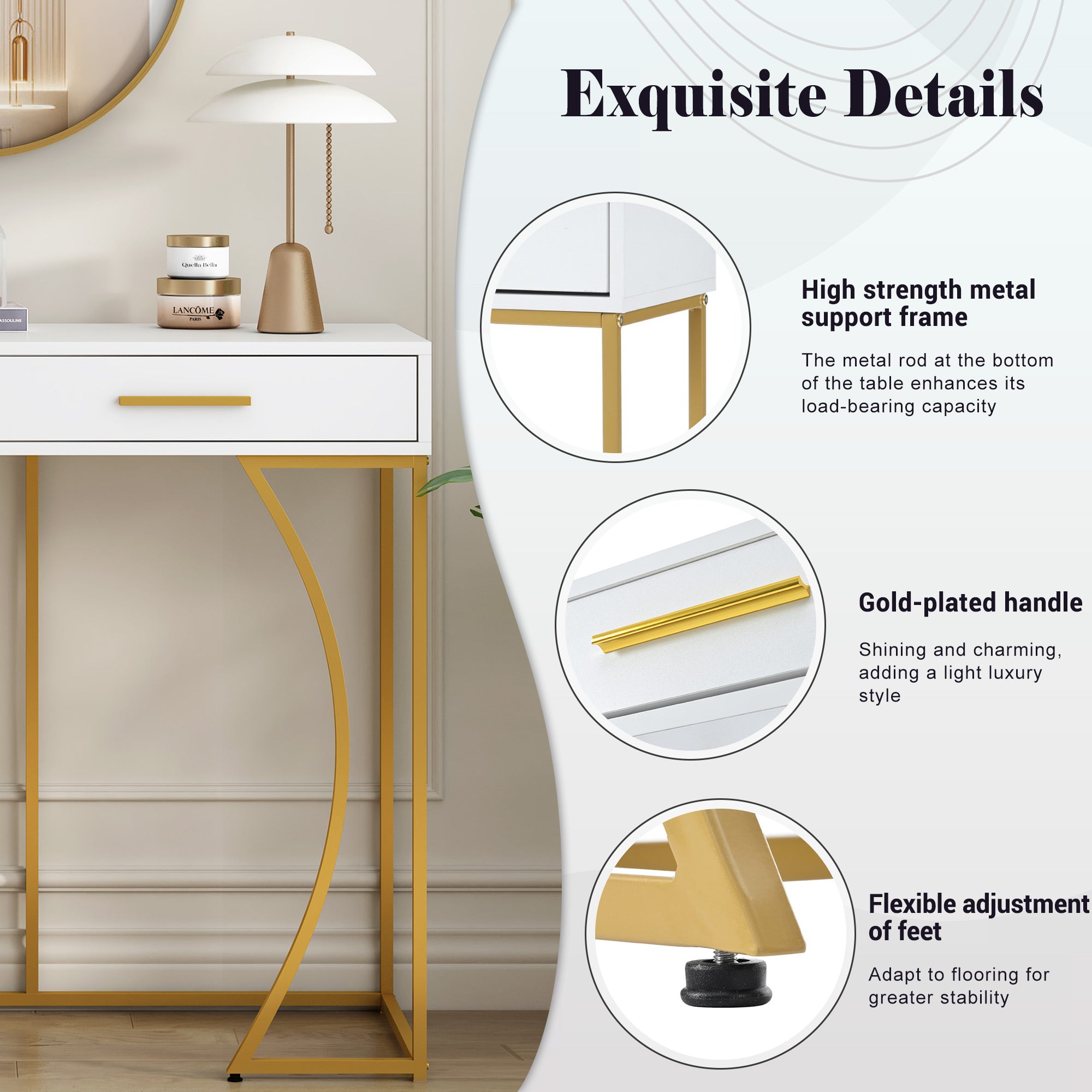 Console Table 2-Drawer Luxury Hallway Side Table 110x32x85 cm White/Gold
